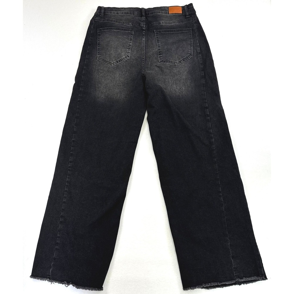 Sidefeel Womens Black Wide Leg Jeans Faded High Waisted Raw Hem Denim Pants